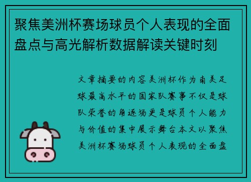聚焦美洲杯赛场球员个人表现的全面盘点与高光解析数据解读关键时刻