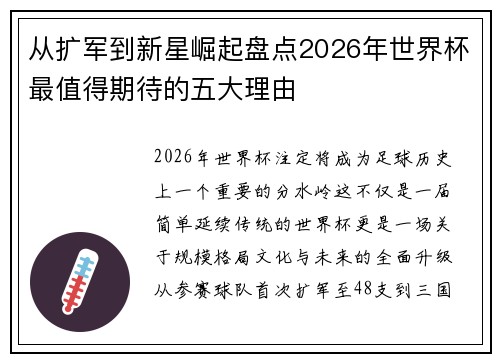 从扩军到新星崛起盘点2026年世界杯最值得期待的五大理由